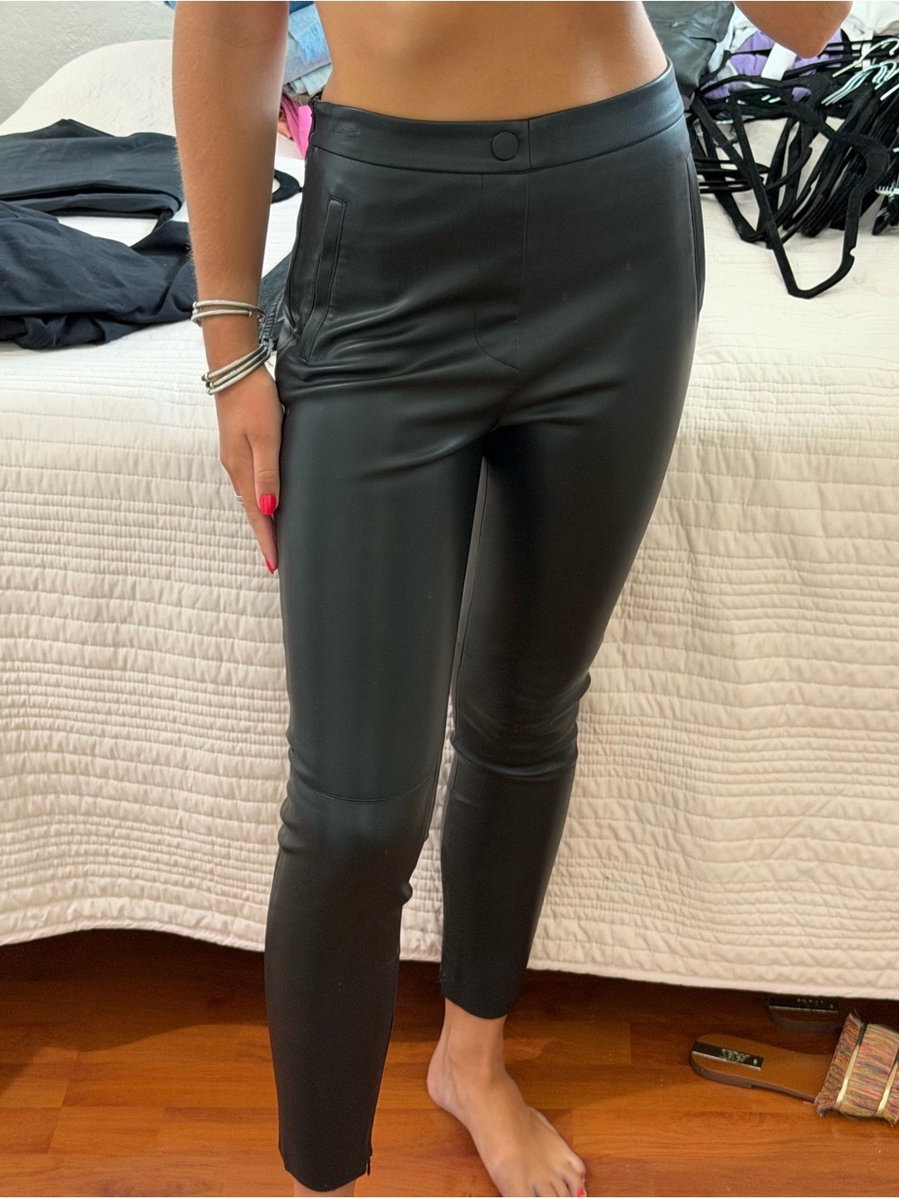 Zara Black Faux Leather Trim Coat